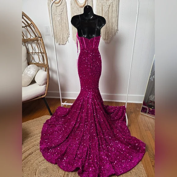 Velvi Dover Corset Gown V118 Fuchsia Sequin Prom Dress Size 0 NWT - Picture 2 of 6